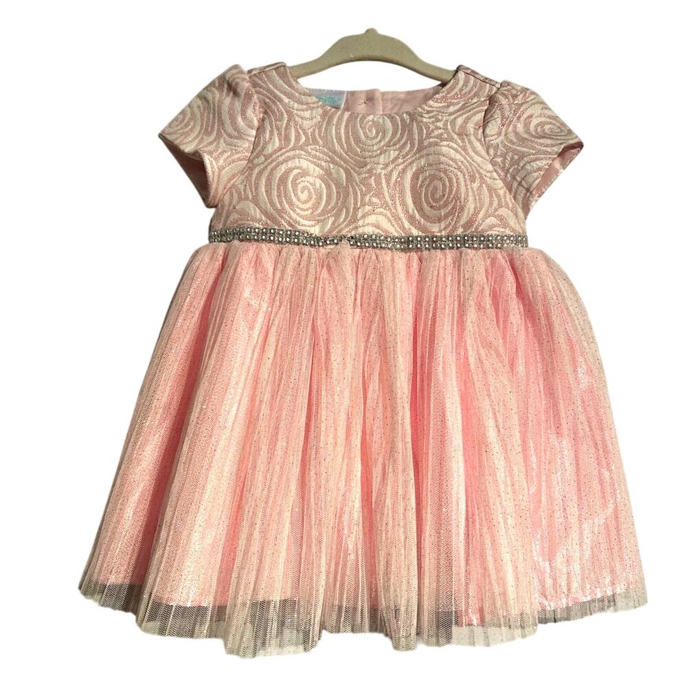 Nannette Baby Girl Party Dress – Rosettes, Tulle, Rhinestones – Size 3-6 Months